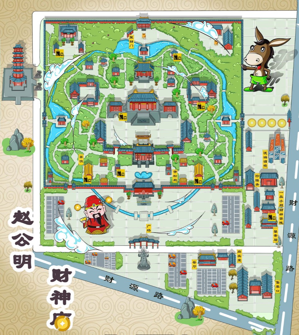 竟陵街道寺庙类手绘地图
